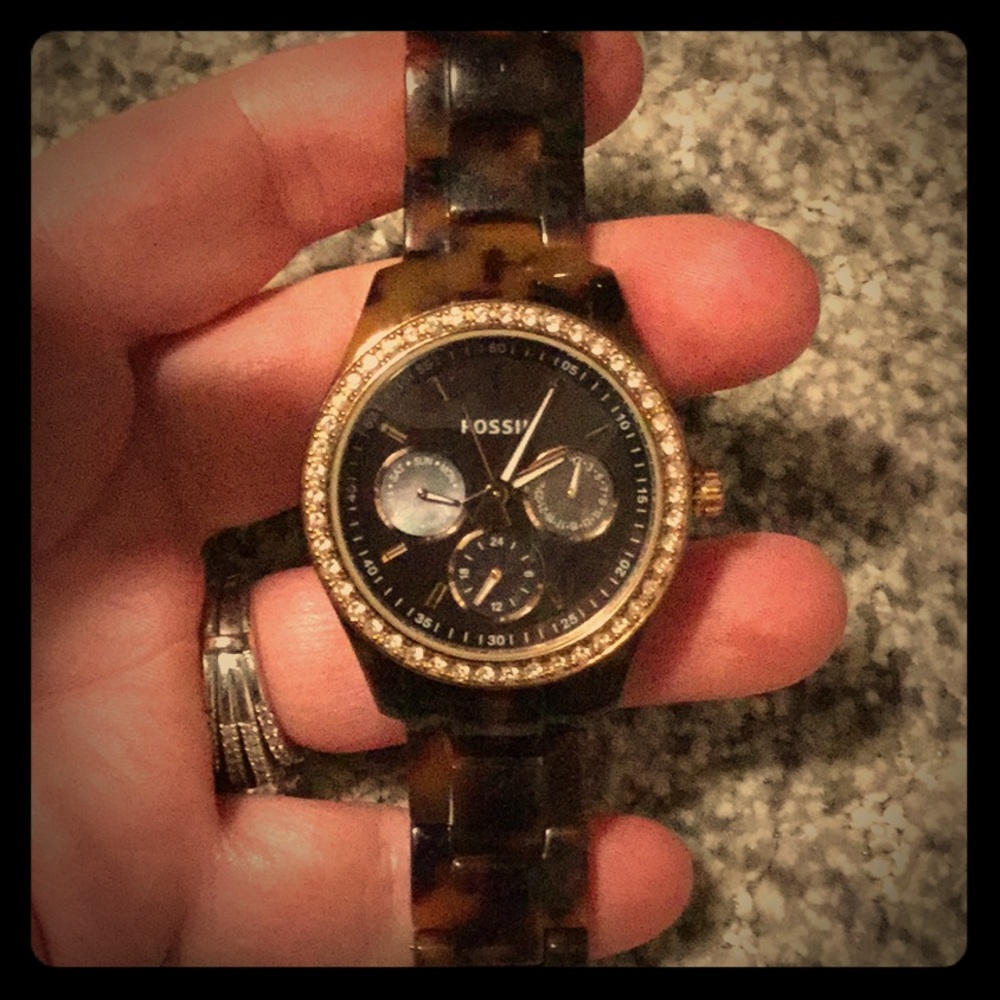 Fossil Tortoise Rose Gold Crystal Watch